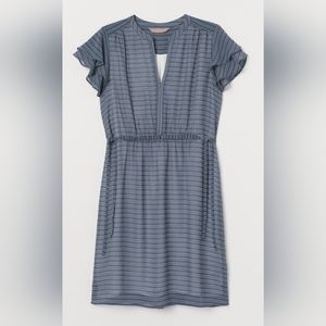 H&M, NWOT, Flutter sleeve dress, Size XXL. Blue Stripe Pattern.